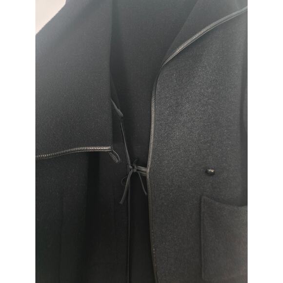 Ivan Grundahl Wool Blend Maxi Coat Asymmetric Button Faux Leather Minimalist - Picture 13 of 13